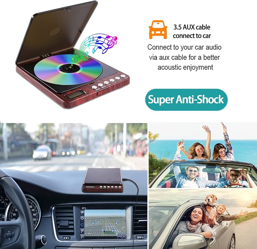 Portable CD Player with Headphones, Compact Design CD Player with LCD Disply, Anti-Skip Personal CD Player for Car, Rechargeable CD Player for Music Audiobook Listening