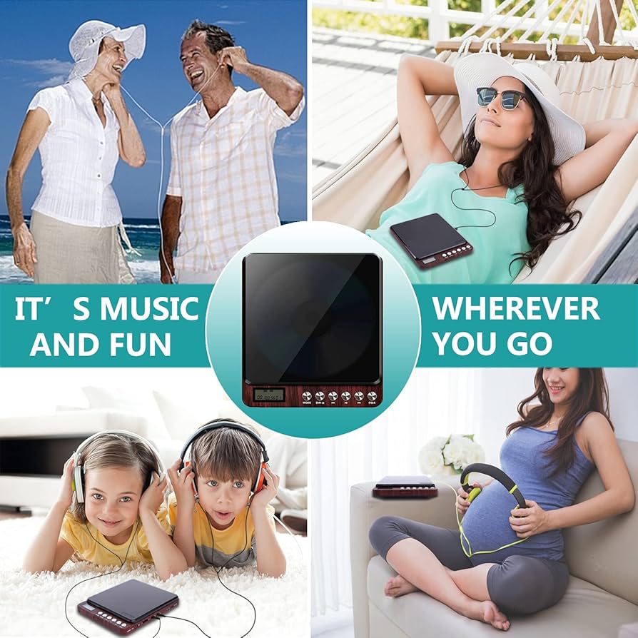 Portable CD Player with Headphones, Compact Design CD Player with LCD Disply, Anti-Skip Personal CD Player for Car, Rechargeable CD Player for Music Audiobook Listening