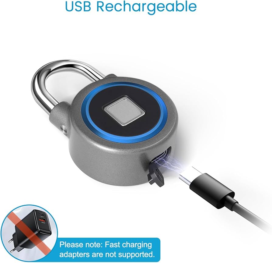 Fingerprint Padlock, Bluetooth Lock, Mobile APP, MEGAFEIS Smart Padlock with Keyless Biometric, Water Resistant, Suitable for Gym, Sports, Bike, School, Fence and Storage(Blue)