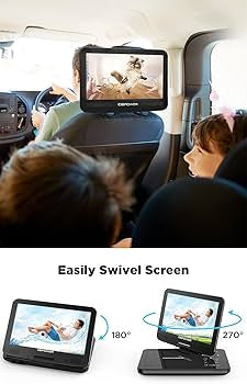 DBPOWER 12.5" Portable DVD Player with 10.5" Swivel Screen Car Built-in 5 Hours Rechargeable Battery, Supports All-Region, Earphone/SD Card/USB/AV-in/AV-out, Direct Play in Formats AVI/RMVB/MP3/JPEG