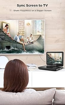 DBPOWER 12.5" Portable DVD Player with 10.5" Swivel Screen Car Built-in 5 Hours Rechargeable Battery, Supports All-Region, Earphone/SD Card/USB/AV-in/AV-out, Direct Play in Formats AVI/RMVB/MP3/JPEG