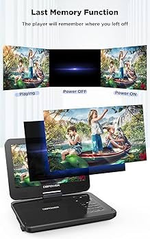 DBPOWER 12.5" Portable DVD Player with 10.5" Swivel Screen Car Built-in 5 Hours Rechargeable Battery, Supports All-Region, Earphone/SD Card/USB/AV-in/AV-out, Direct Play in Formats AVI/RMVB/MP3/JPEG