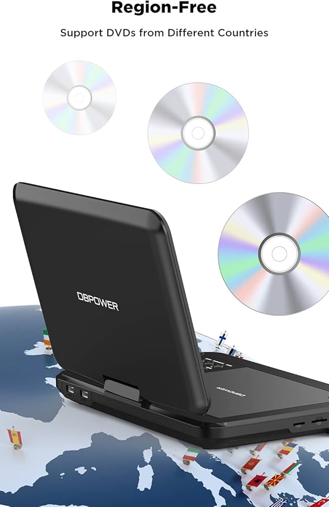 DBPOWER 12.5" Portable DVD Player with 10.5" Swivel Screen Car Built-in 5 Hours Rechargeable Battery, Supports All-Region, Earphone/SD Card/USB/AV-in/AV-out, Direct Play in Formats AVI/RMVB/MP3/JPEG