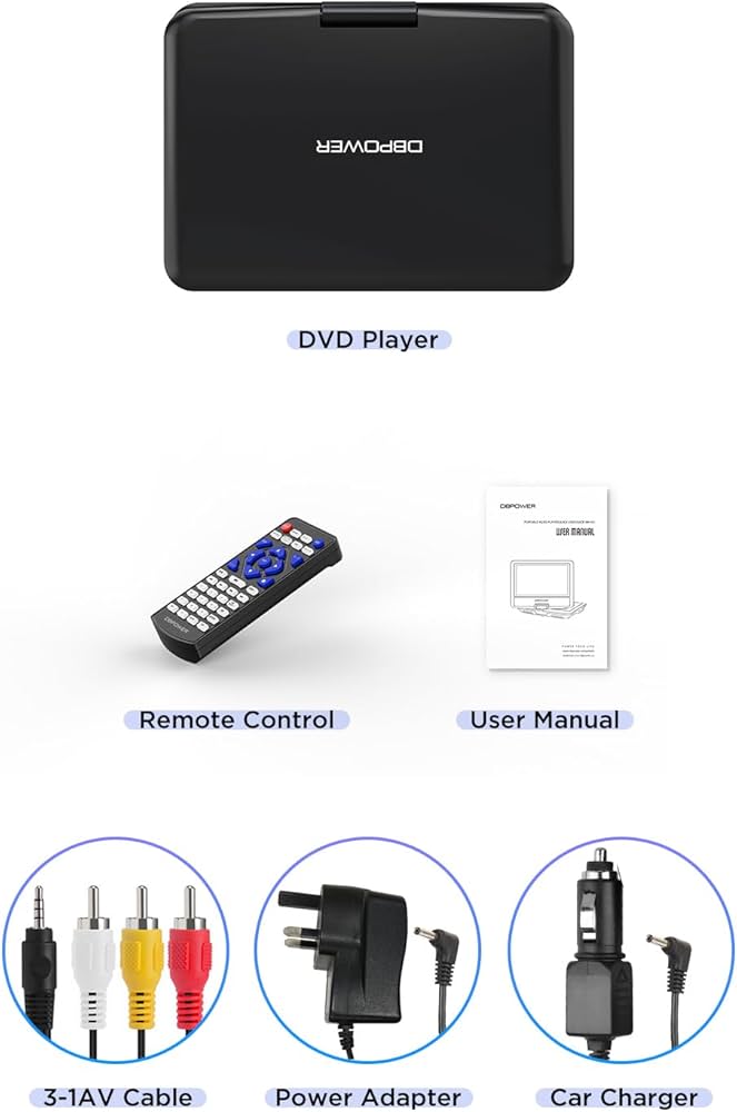 DBPOWER 12.5" Portable DVD Player with 10.5" Swivel Screen Car Built-in 5 Hours Rechargeable Battery, Supports All-Region, Earphone/SD Card/USB/AV-in/AV-out, Direct Play in Formats AVI/RMVB/MP3/JPEG