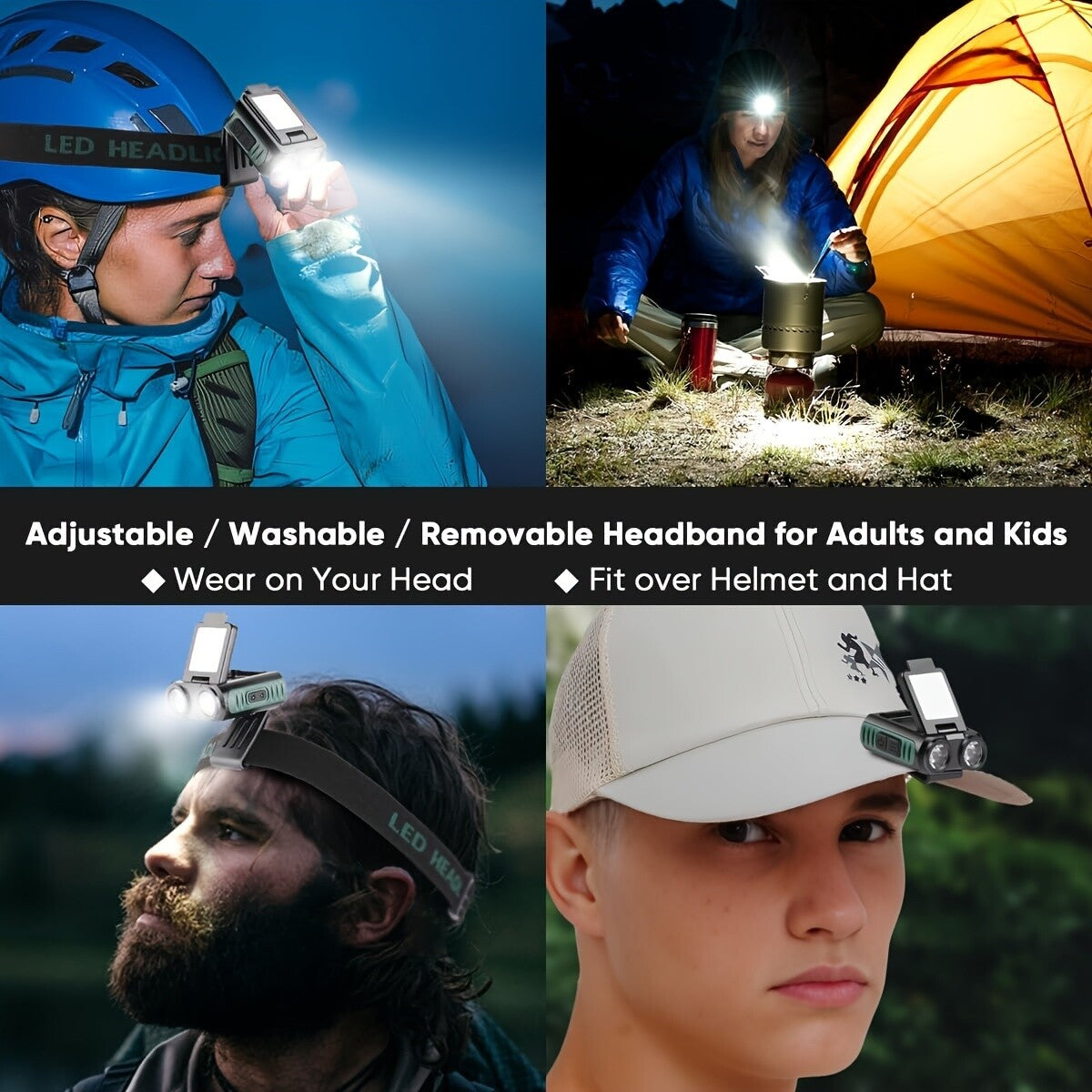 LED Rechargeable Cap-Clip on Head Lamp Headlight Hat Sensor Torch Light-Camping