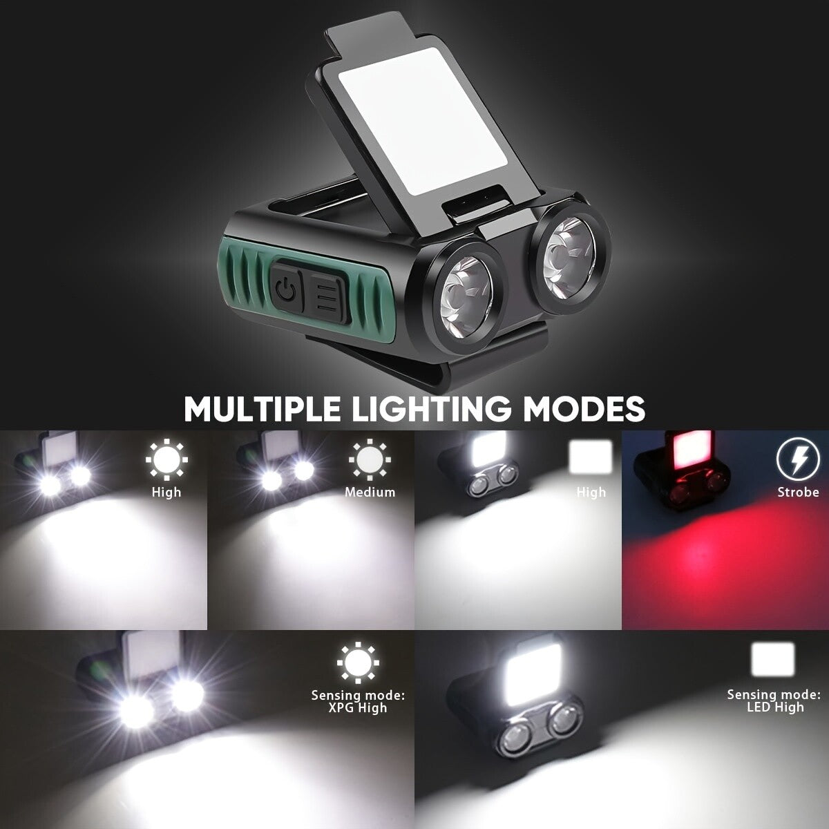 LED Rechargeable Cap-Clip on Head Lamp Headlight Hat Sensor Torch Light-Camping