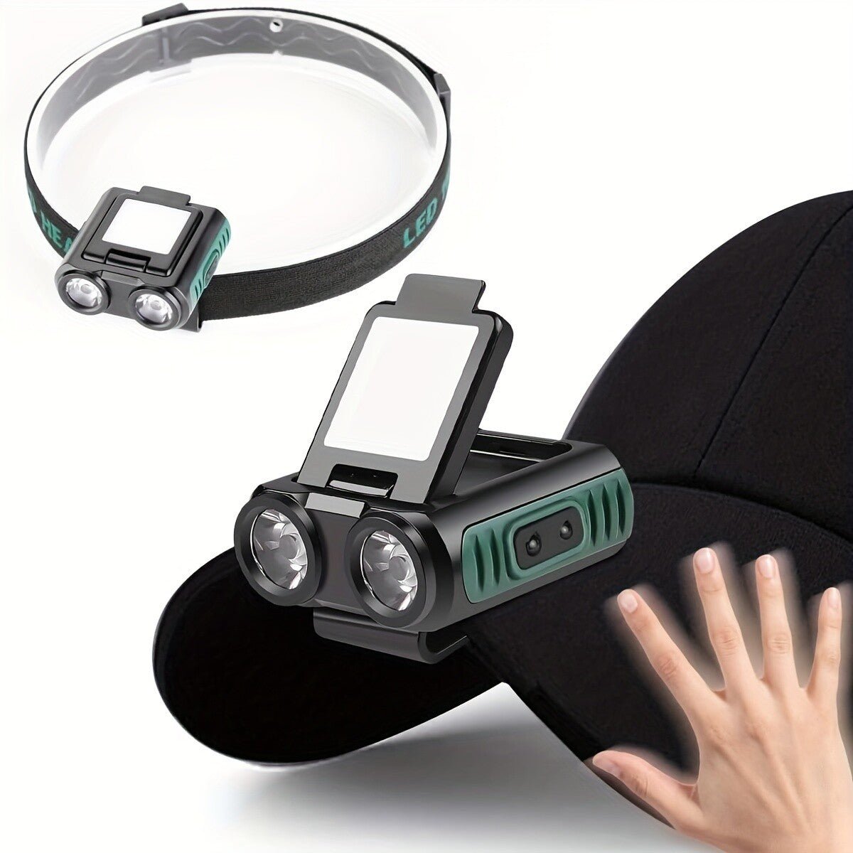 LED Rechargeable Cap-Clip on Head Lamp Headlight Hat Sensor Torch Light-Camping