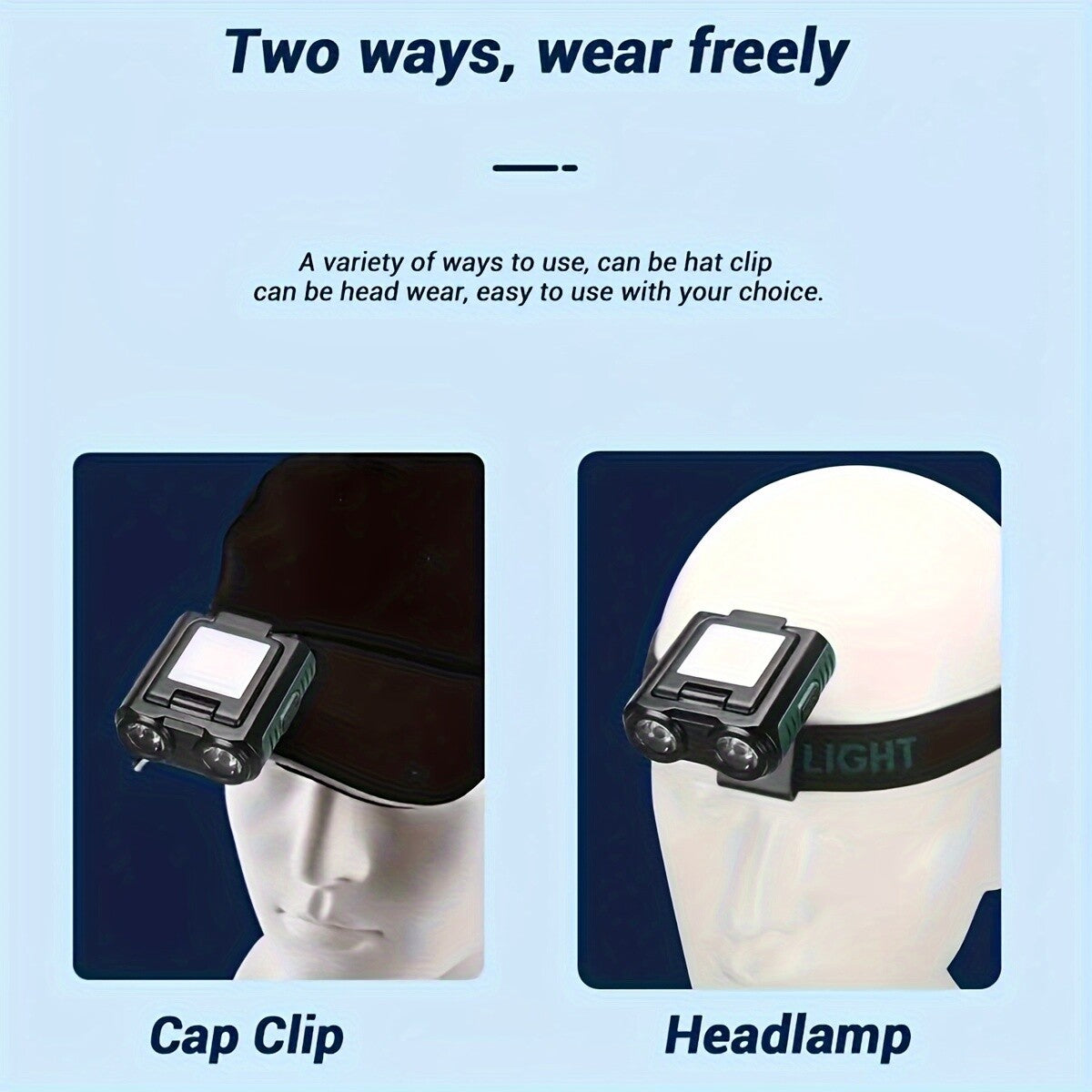 LED Rechargeable Cap-Clip on Head Lamp Headlight Hat Sensor Torch Light-Camping