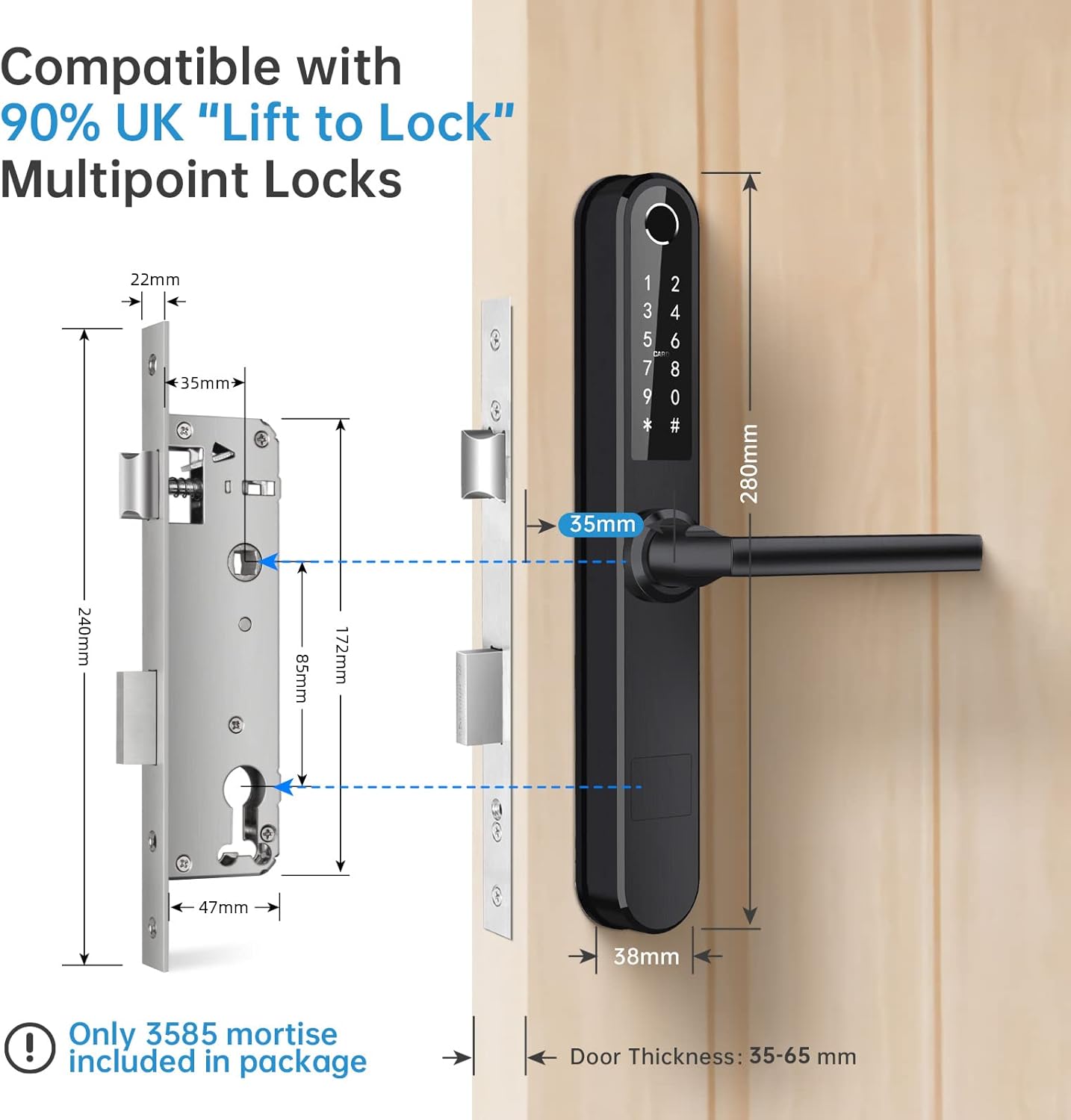 Ruveno Slim Smart Fingerprint Keyless Entry,Bluetooth Fingerprint Keypad Card Door Lock