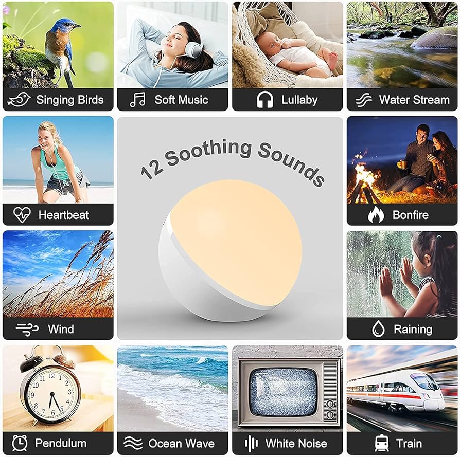 Fansbe White Noise Machine with Light, 12 Soothing Sounds