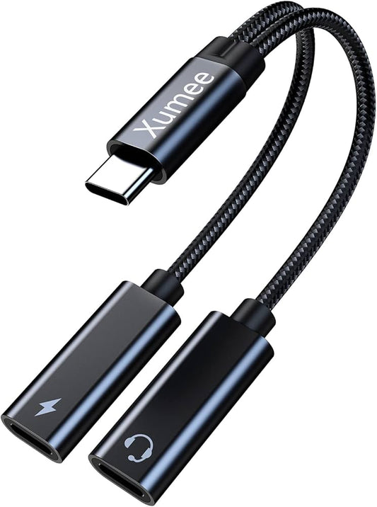 Dual USB C Headphones and Charger Adapter, 2-in-1 Hi-Res Audio