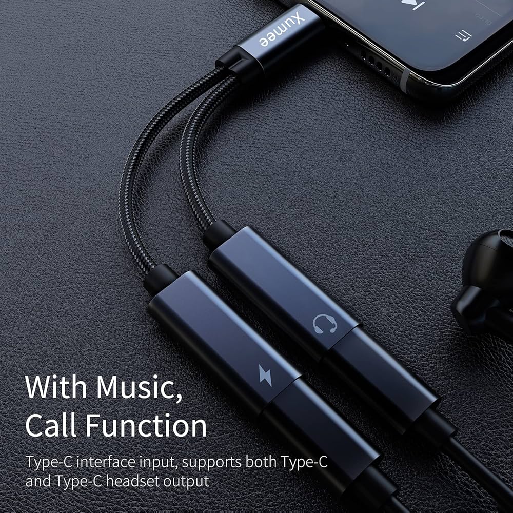 Dual USB C Headphones and Charger Adapter, 2-in-1 Hi-Res Audio