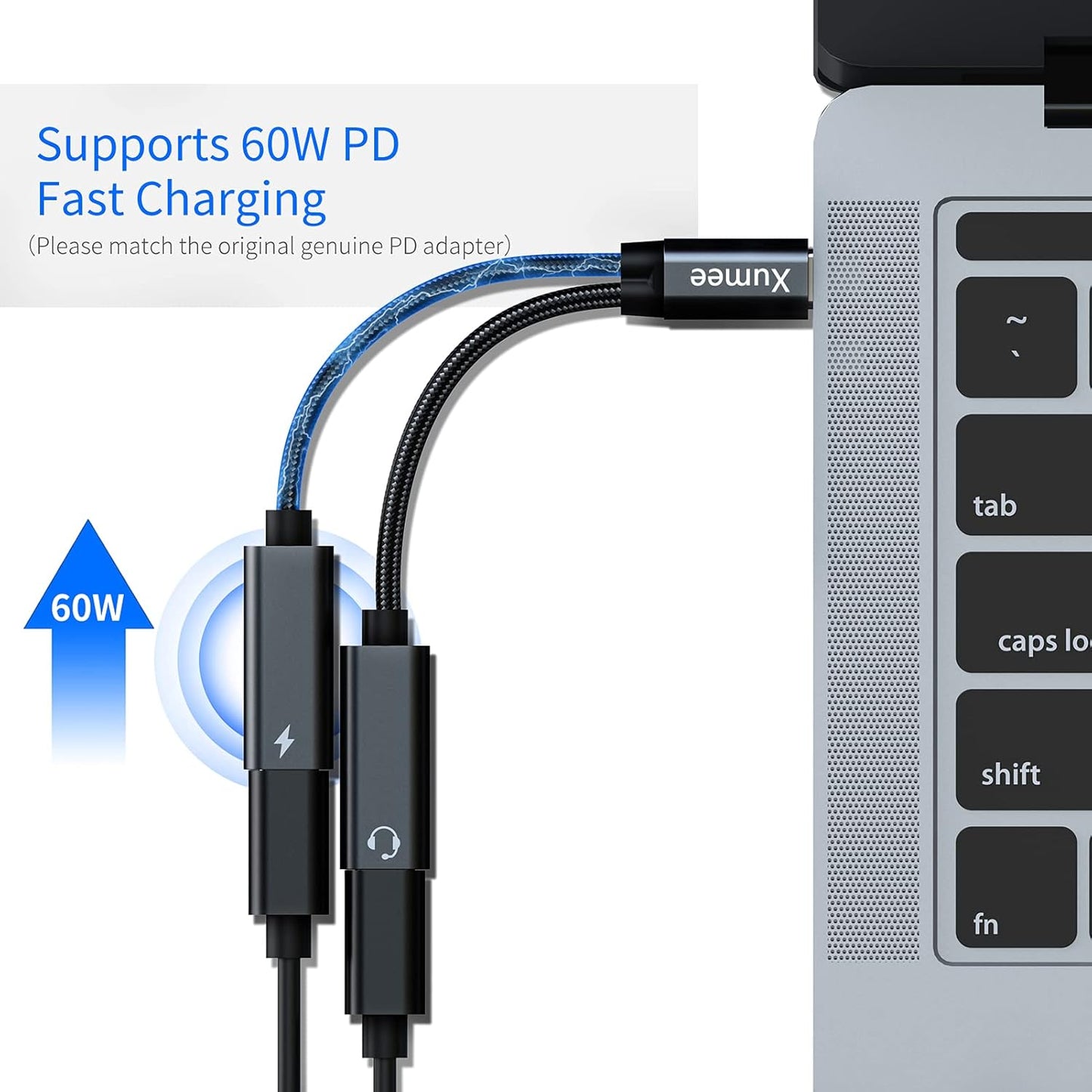 Dual USB C Headphones and Charger Adapter, 2-in-1 Hi-Res Audio