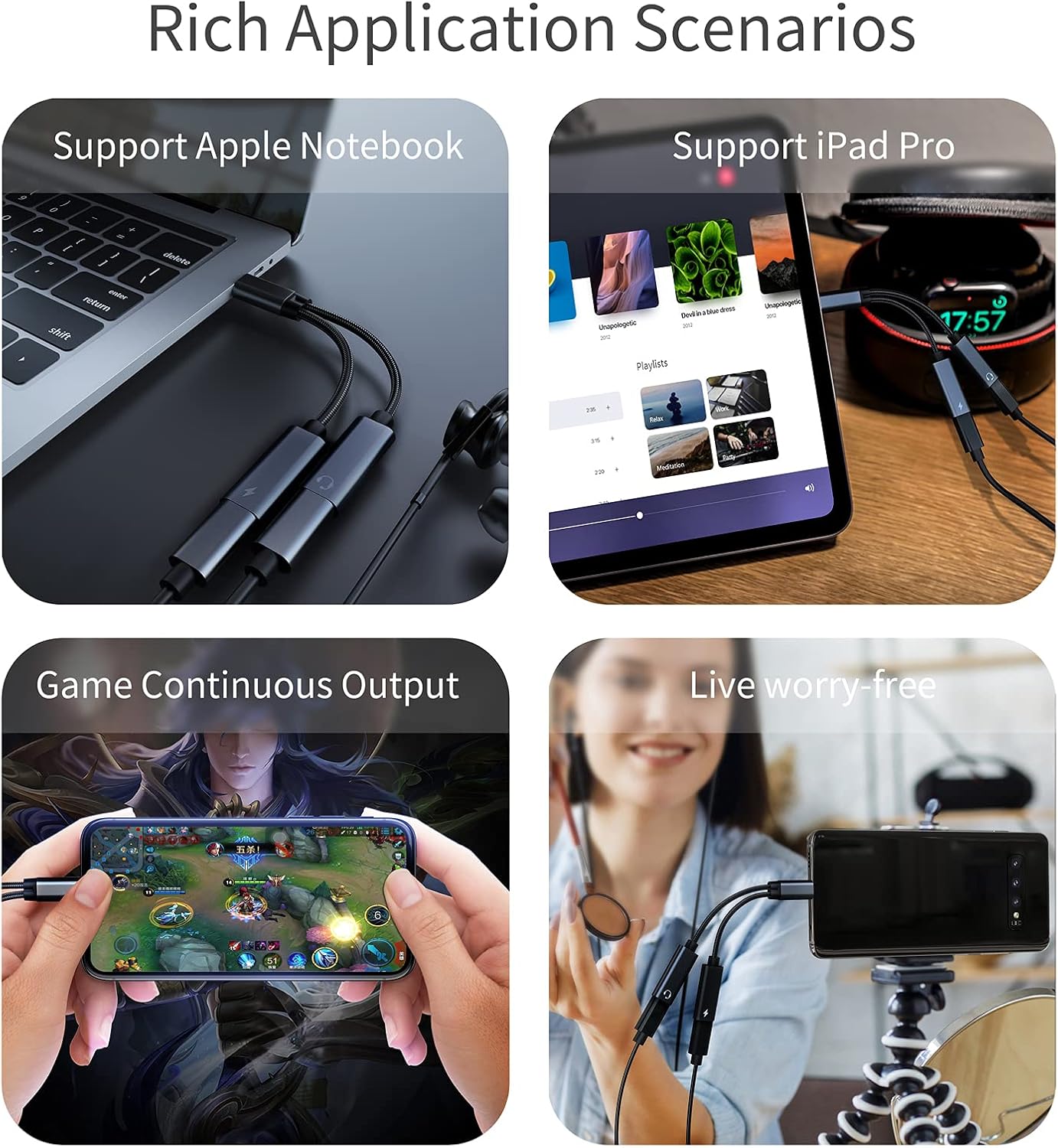Dual USB C Headphones and Charger Adapter, 2-in-1 Hi-Res Audio