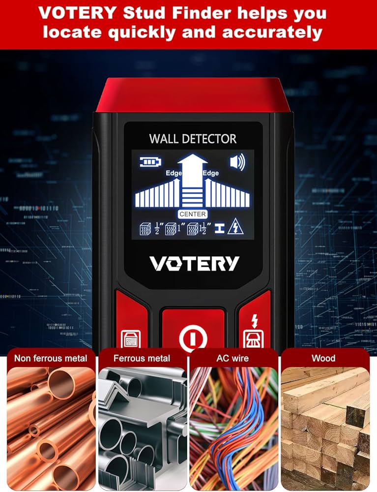 Wall Detector Scanner 6 in 1 Audible Alarm for Locating Power Lines Wooden Beams Metal Pipes