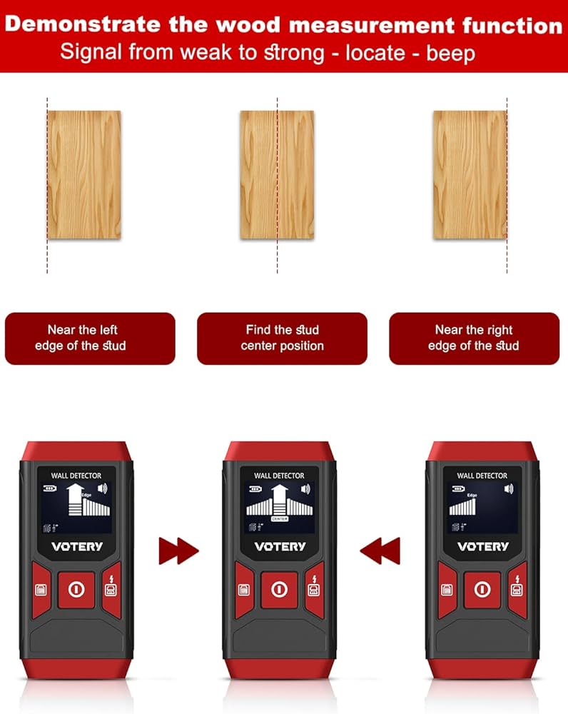 Wall Detector Scanner 6 in 1 Audible Alarm for Locating Power Lines Wooden Beams Metal Pipes
