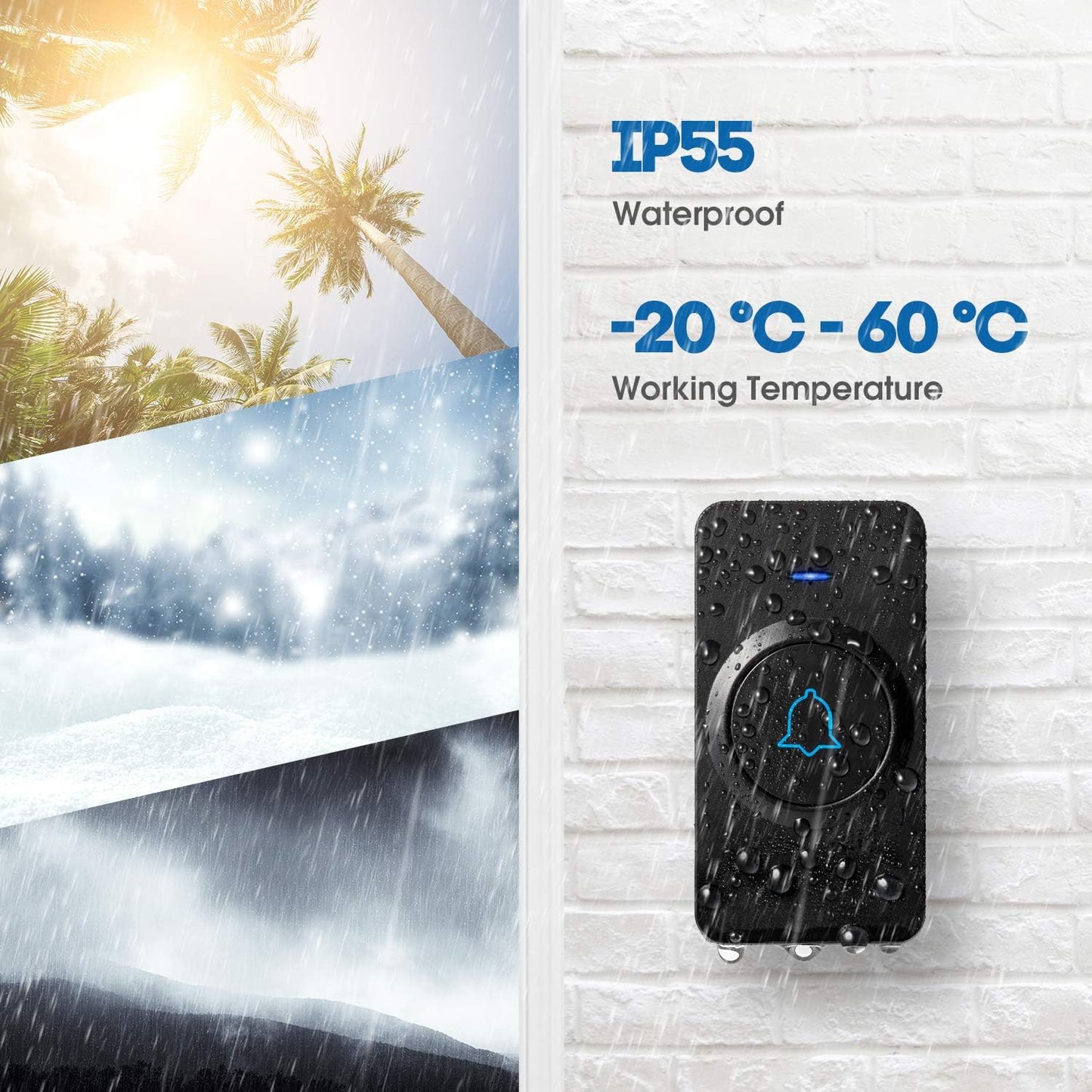 X-Sense Wireless Doorbell Waterproof IP55 Over 2,000 Feet