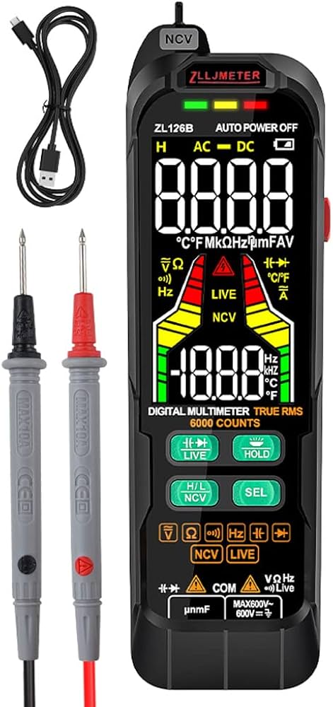 Digital Multimeter AC DC Voltage True RMS Capacitance Temp Detector Multitester