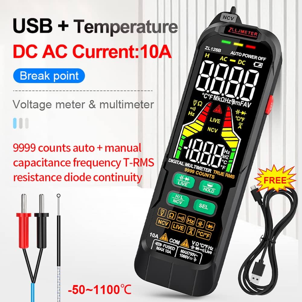 Digital Multimeter AC DC Voltage True RMS Capacitance Temp Detector Multitester