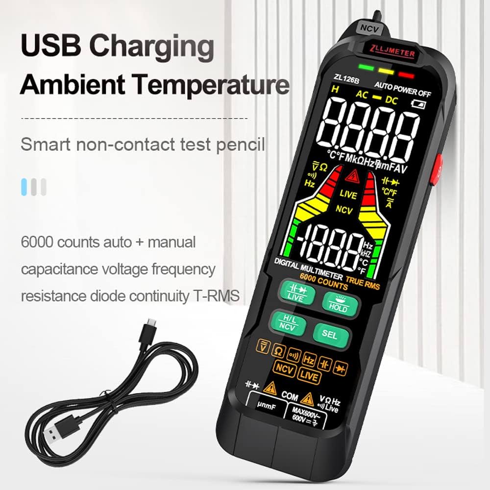 Digital Multimeter AC DC Voltage True RMS Capacitance Temp Detector Multitester