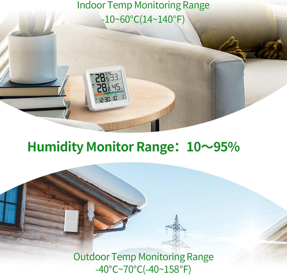 VOCOO Wireless Thermometer Indoor Outdoor Hygrometer with Sensor