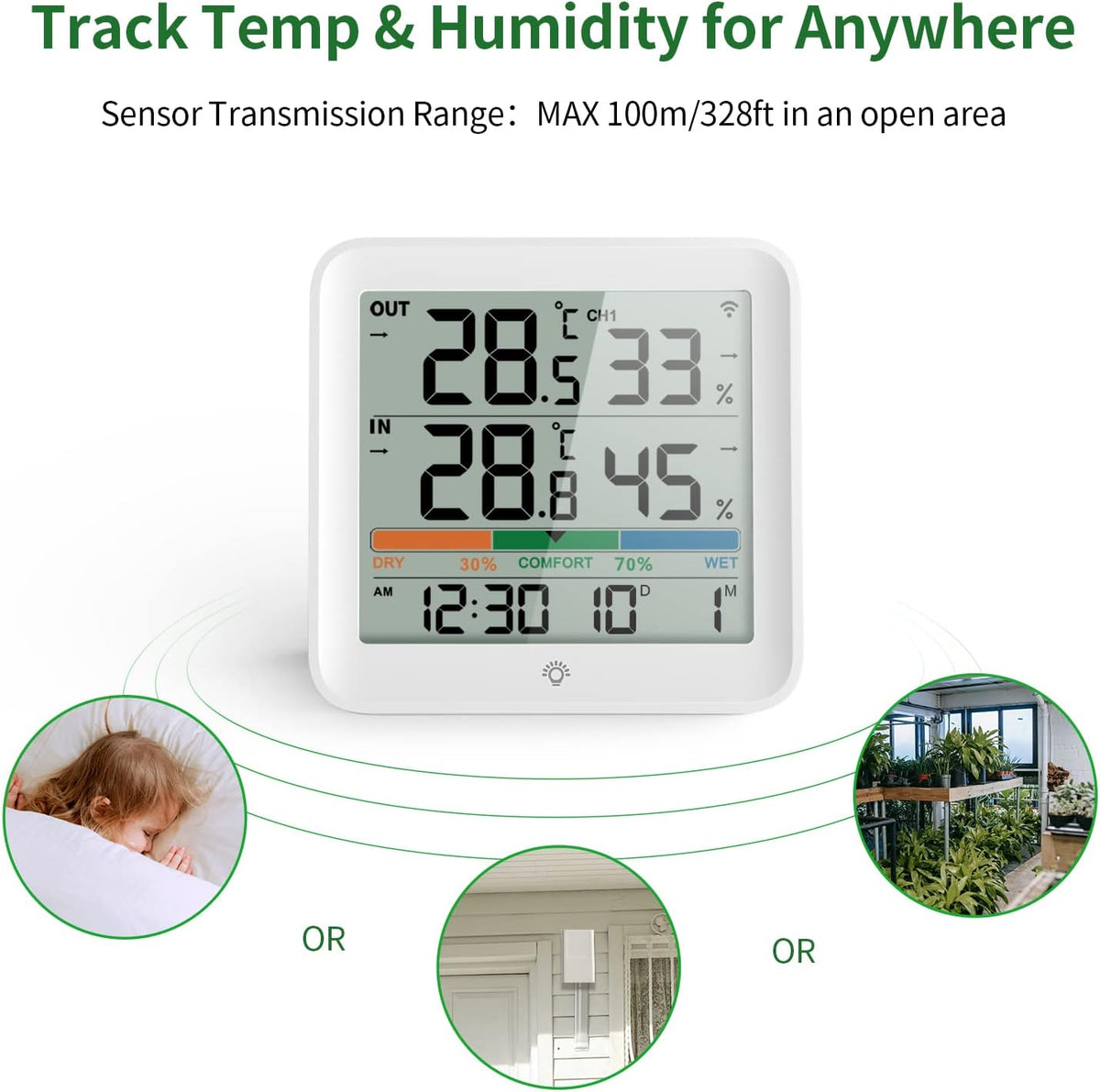 VOCOO Wireless Thermometer Indoor Outdoor Hygrometer with Sensor