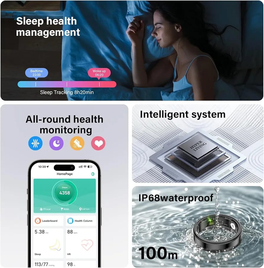 Smart Ring Health Tracker, Fitness Sleep