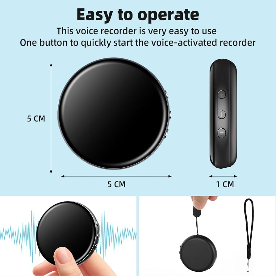 Magnetic 64GB Voice Recorder with Voice Recognition and Noise Reduction