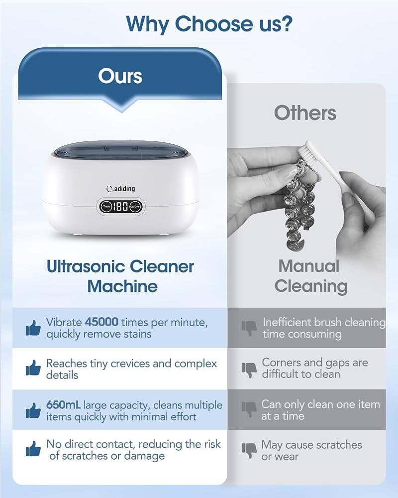 Adiding Jewelry Cleaning Machine, 650mL Ultrasonic Glasses Rings