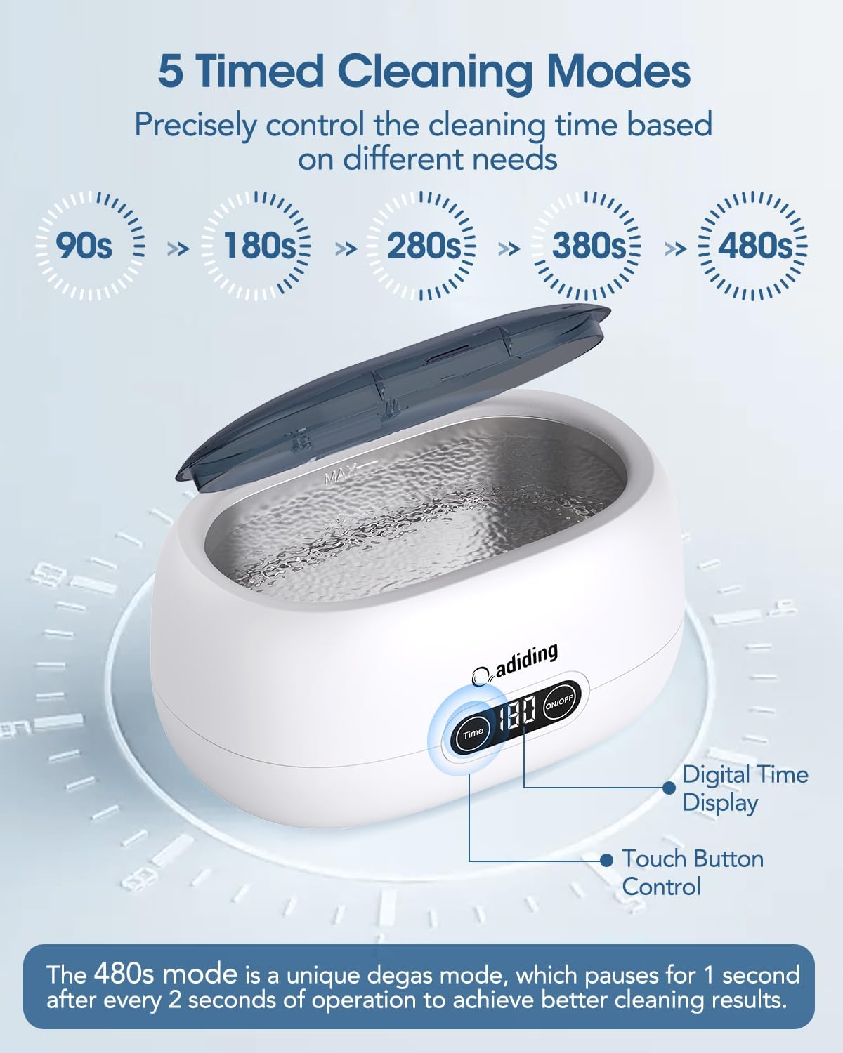 Adiding Jewelry Cleaning Machine, 650mL Ultrasonic Glasses Rings