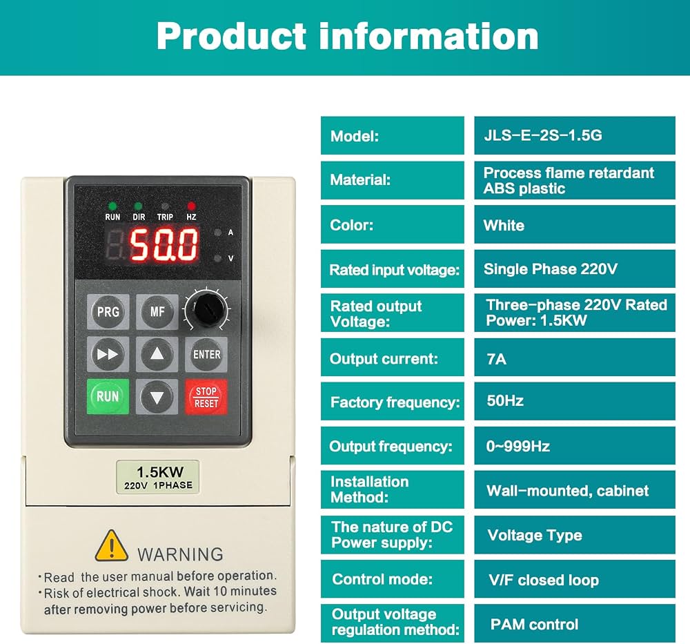 Frequency Drive, 220V 1.5KW VFD Frequency Inverter