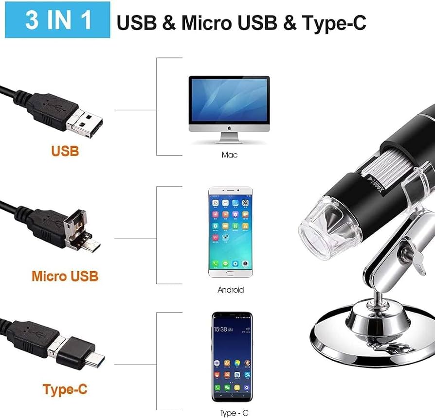 USB Digital Microscope 1600x 8 LED Magnification Endoscope Camera