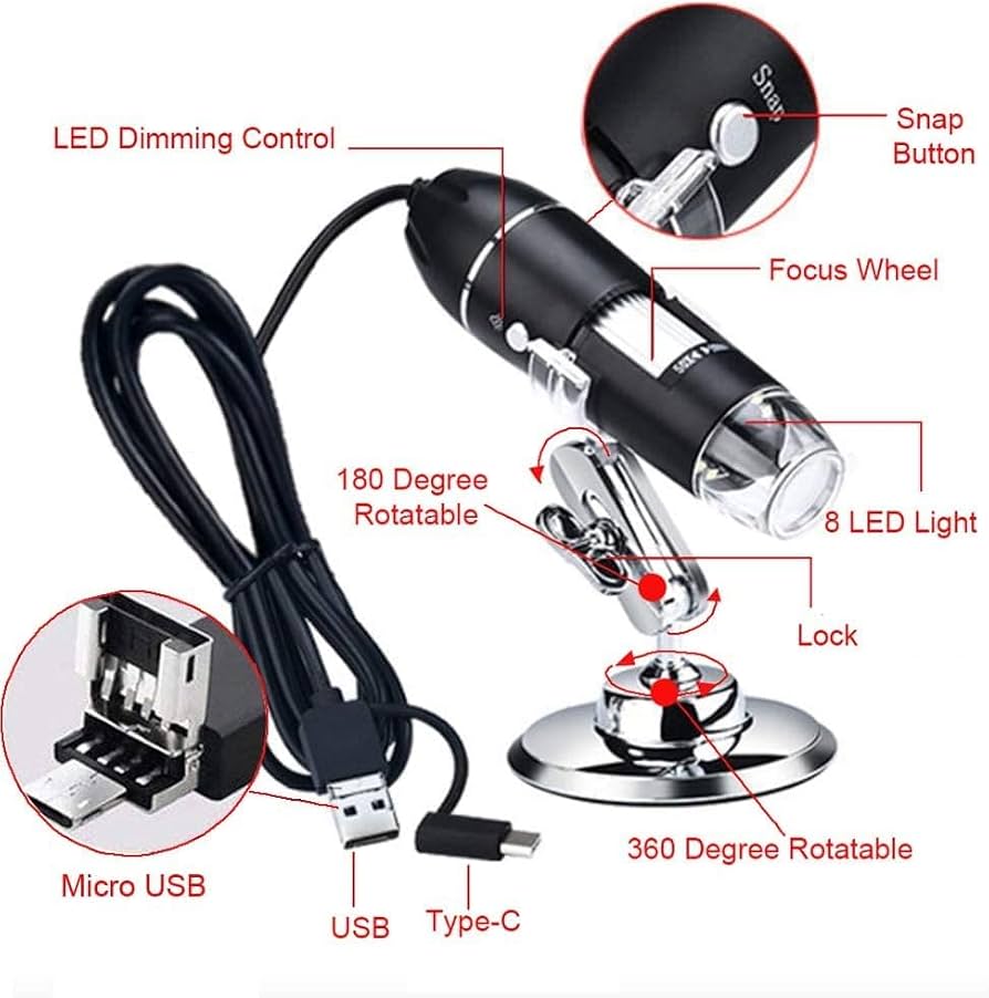 USB Digital Microscope 1600x 8 LED Magnification Endoscope Camera