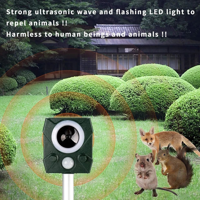 Ultrasonic Animal Scarer - Cat Repellent,Solar Battery Powered Ultrasonic Repellent with LED Lights for Garden Yard Henhouse Orchard