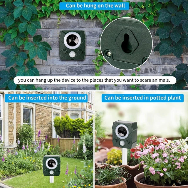 Ultrasonic Animal Scarer - Cat Repellent,Solar Battery Powered Ultrasonic Repellent with LED Lights for Garden Yard Henhouse Orchard