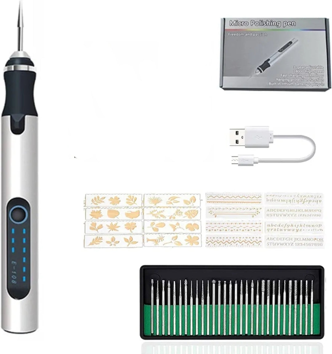 Cordless Electric Engraving Pen,Micro Polishing Pen with Stencils Drill Bits