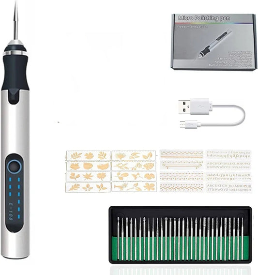 Cordless Electric Engraving Pen,Micro Polishing Pen with Stencils Drill Bits