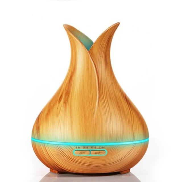 Vase Shape Essential Oil Diffuser 400ML Air Humidifier Wood Grain 7 Color LED Light Ultrasonic Cool Mist Maker Aroma Diffuser