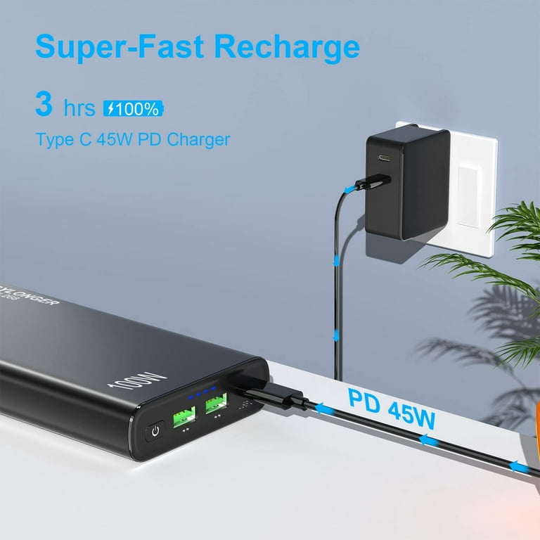 EASYLONGER Portable Laptop Charger 26800mAh, 100W Laptop Power Bank PD USB C Fast Charging Battery Pack, Black