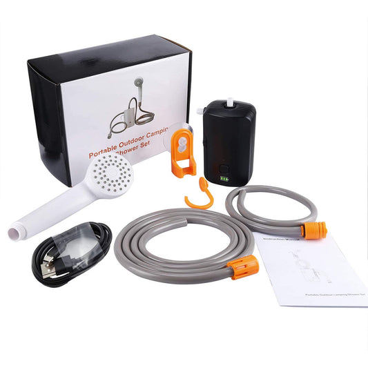 Portable Camping Shower Set, IPX6 Waterproof Built-in 4400mAh USB Rechargeable Battery Shower Pump