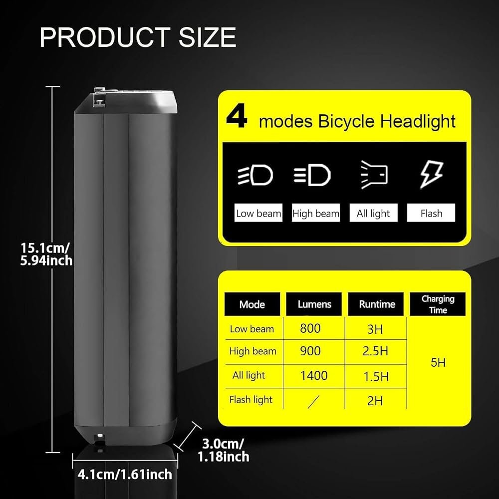 Bike lights for Night Riding Rechargeable 1400 Lumen