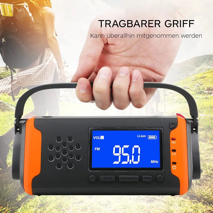 RunningSnail Solar Radio, Emergency Radio, Hand Crank, Phone Charger with LED Torch, 4000mAh Power Bank and SOS Alarm for Emergency for Camping, Hiking (Orange)