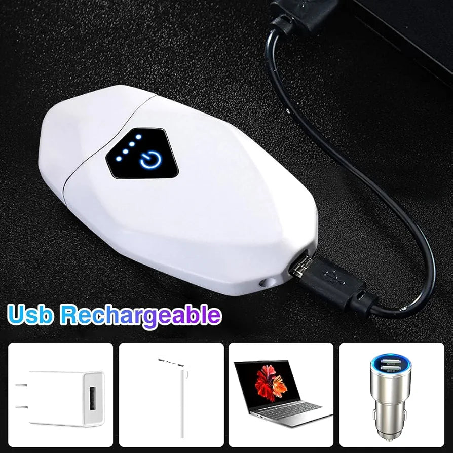 Diamond Electric Touch Plasma Windproof Dual Arc Lighter - Rechargeable USB with LED Battery Indicator