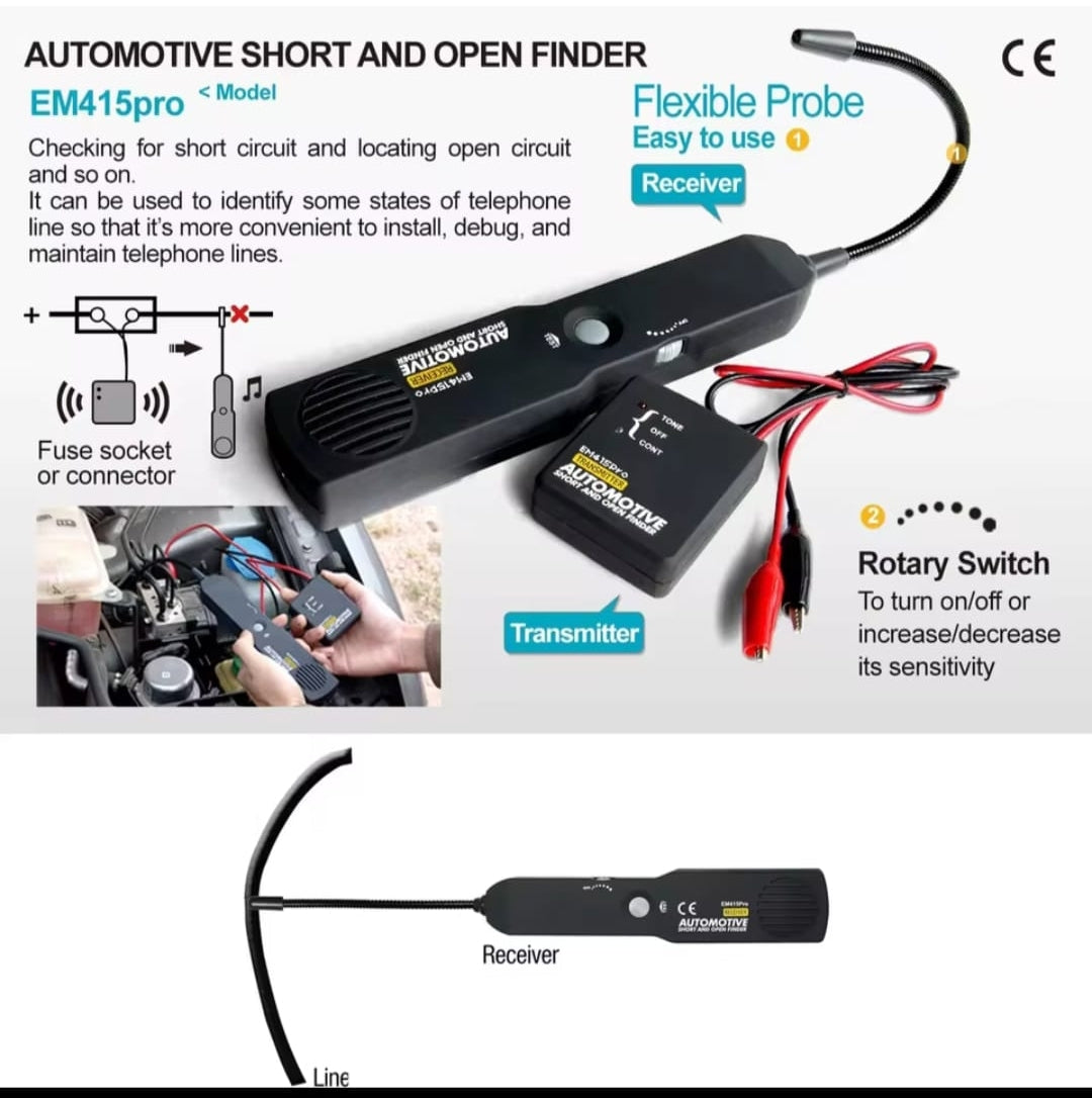Circuit tester Detect intermittent circuit issues by flexing wires and listening for tone changes on the receiver