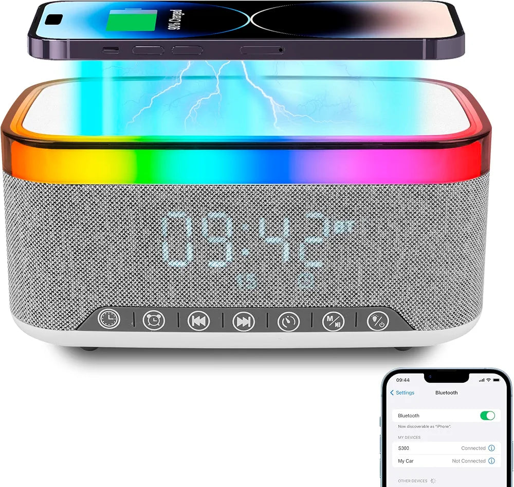 Multifunctional RGB Night Light Wireless Charging Station BT Speaker Digital Alarm Clock