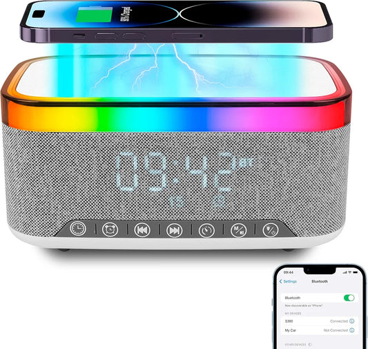 Multifunctional RGB Night Light Wireless Charging Station BT Speaker Digital Alarm Clock
