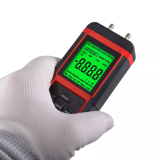 LCD Digital Manometer Differential Pressure Gauge Gas Air Pressure Meter 12 Unit