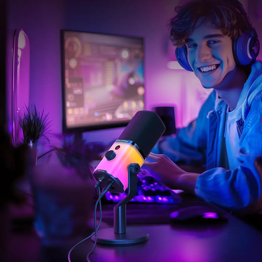 MAONO XLR USB Gaming Microphone: Dynamic RGB PC Microphone with Software for Streaming Podcast Vocal Recording Computer Mic with Noise Cancellation, Mute Button, Gain Knob, Desktop Stand PD100X RGB