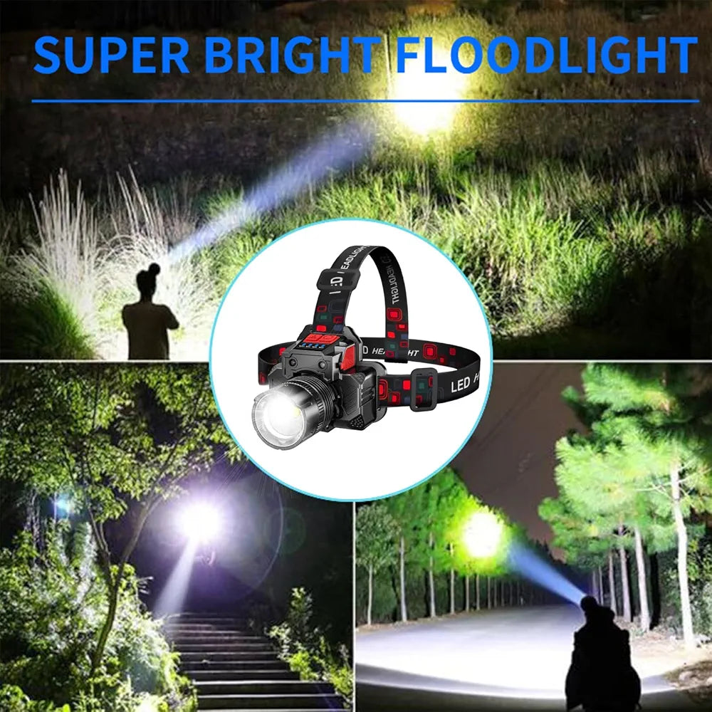 Rechargeable Super Bright LED Headlamps - Mechanical Rotational Zoom, 90°Angle Adjustable, USB Head Lamp with Power Bank - High Lumen - Waterproof for Camping, Hiking, Fishing