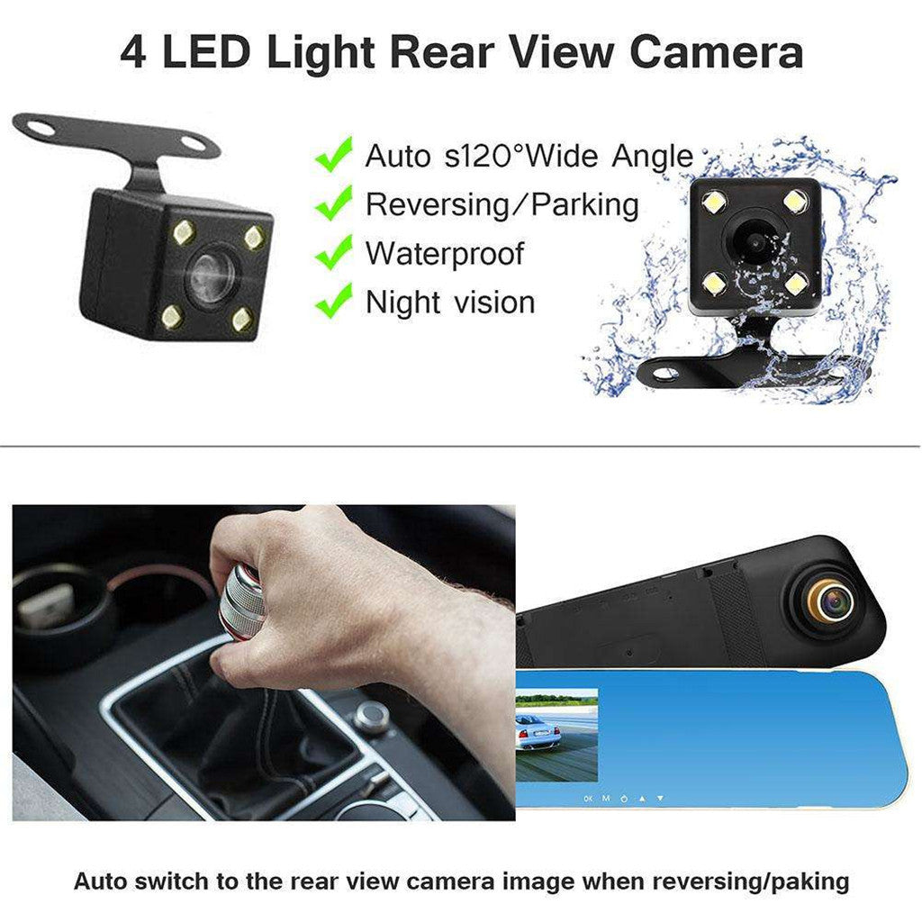 Vehicle Blackbox Dvr 4.3″ Touch Screen Auto Digital Video Recorder G-Shock Night Vision FHD 1080P Car Mirror Camera Dashcam Dual Lens Parking Monitor